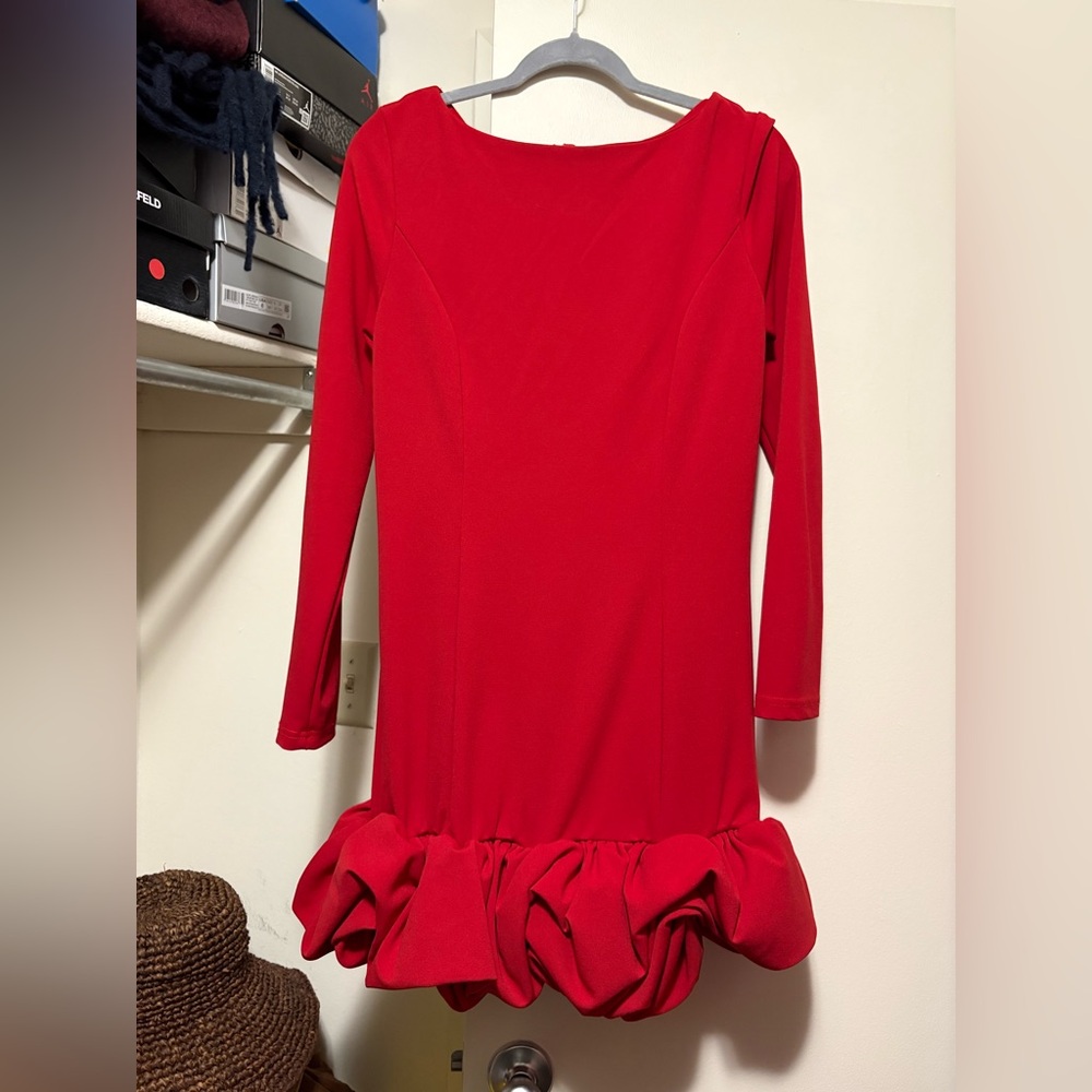SHEIN Red Ruffle Hem Mini Dress